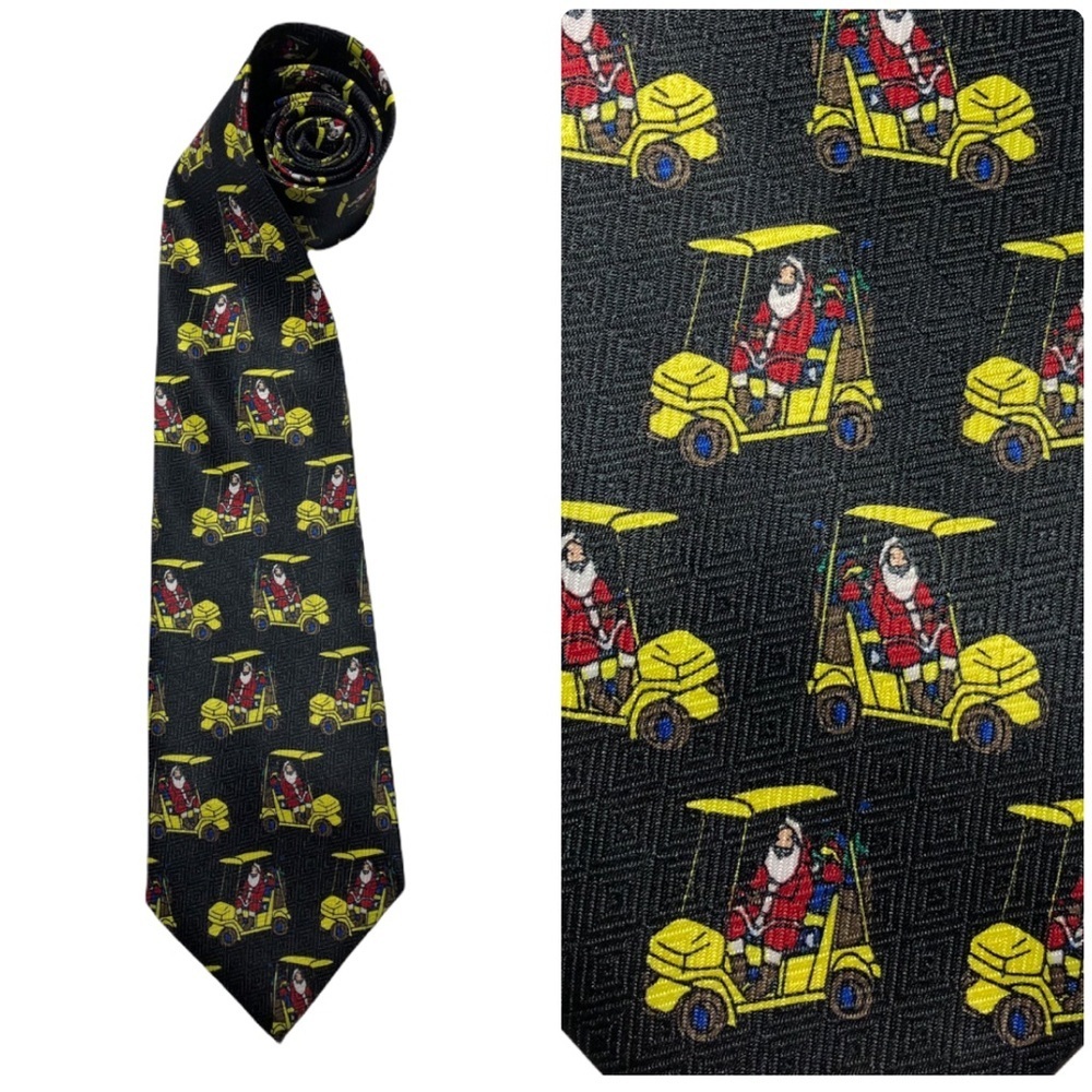 Santa golf cart golfing  tie
